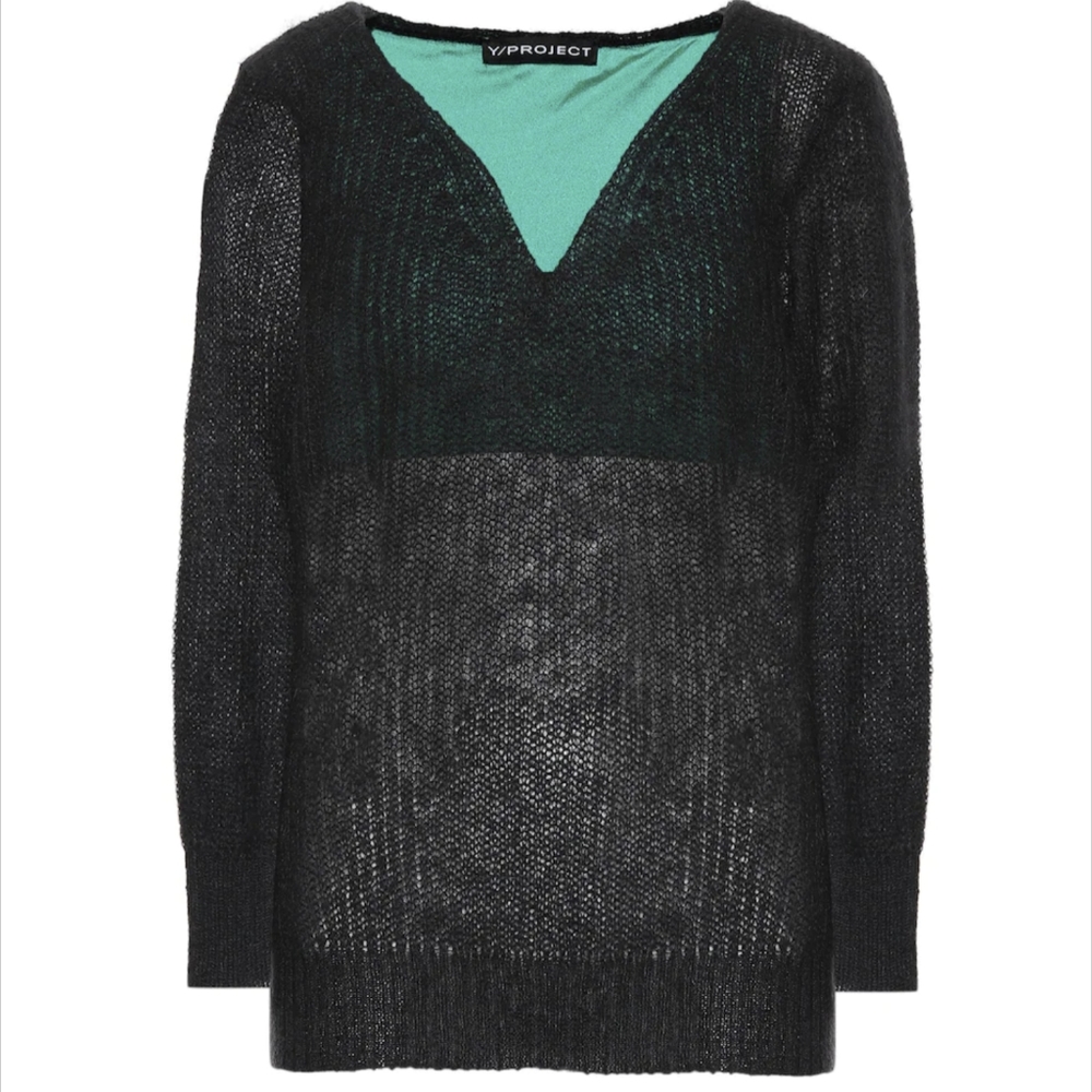 Y/ Project Alpaca Wool Blend Layered Pullover Sweater Green and Black Medium